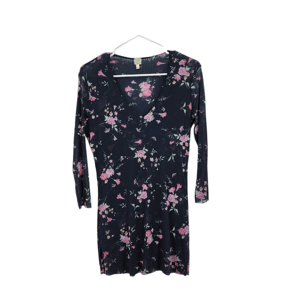 Sweet Pea Women's Mesh Floral Fitted Y2K Long Sleeves Mini Dress - L